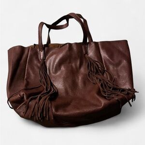 Alter’d State Brown Leather Boho Tote Bag with Tassel, EUC